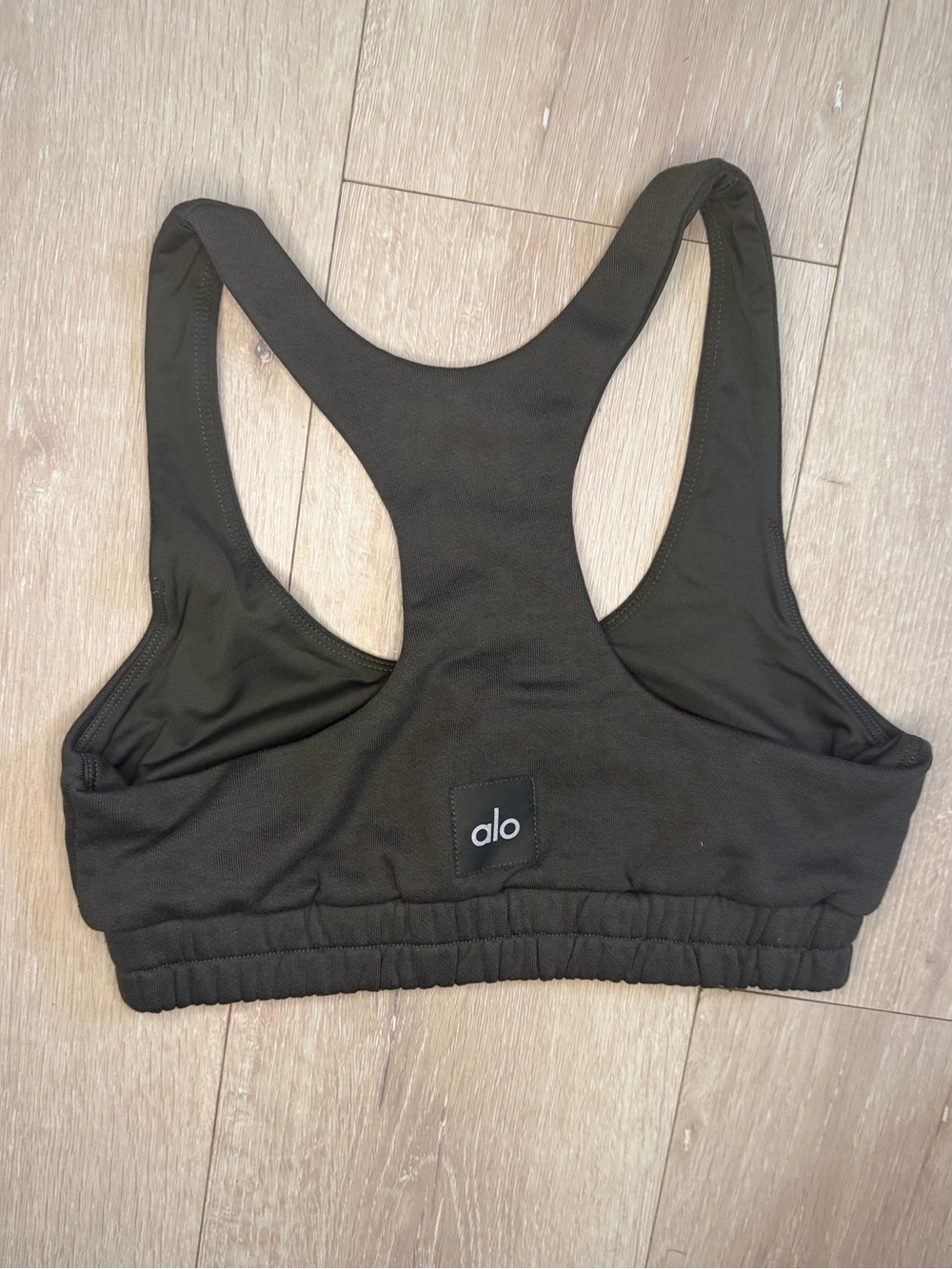 Alo Yoga Scoop Neck Sweatshirt Bra – Dark Olive Green, Size XS